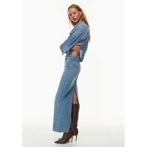 Aritzia Denim Forum 90s Pencil Maxi Skirt Back Slit 100% Cotton 28